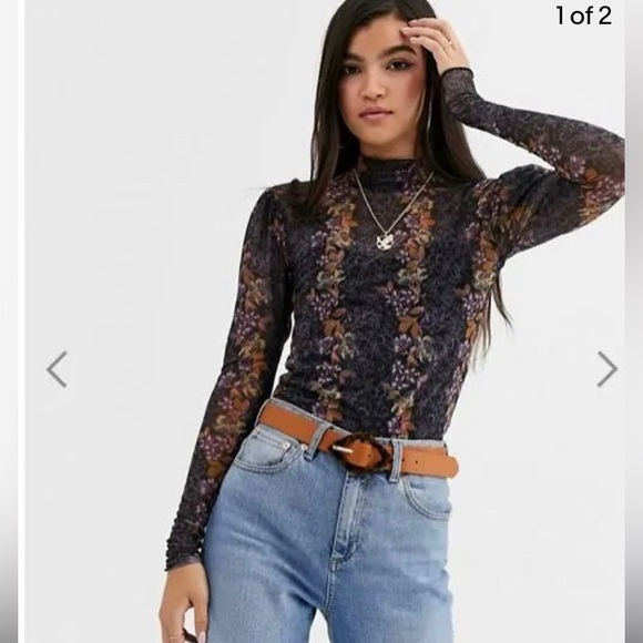 Free People Top Blouse Amber Floral Women Black Small Petite NWT - Picture 6 of 6